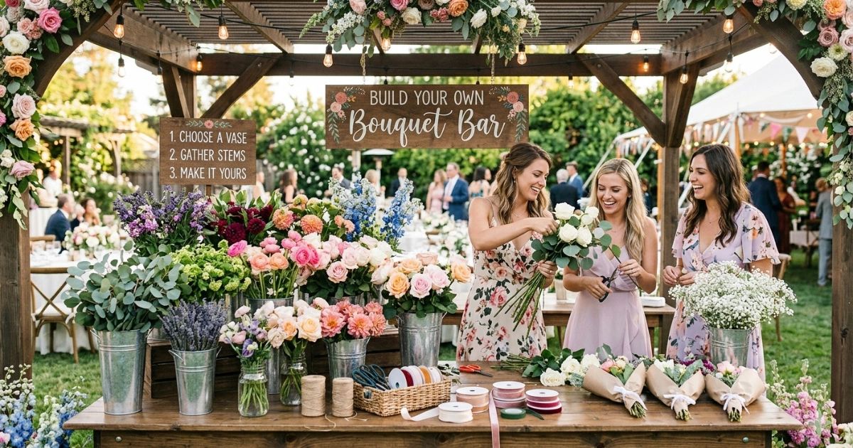 flower market bar for wedding reception at stone ridge estates wedding venue in pasco wa