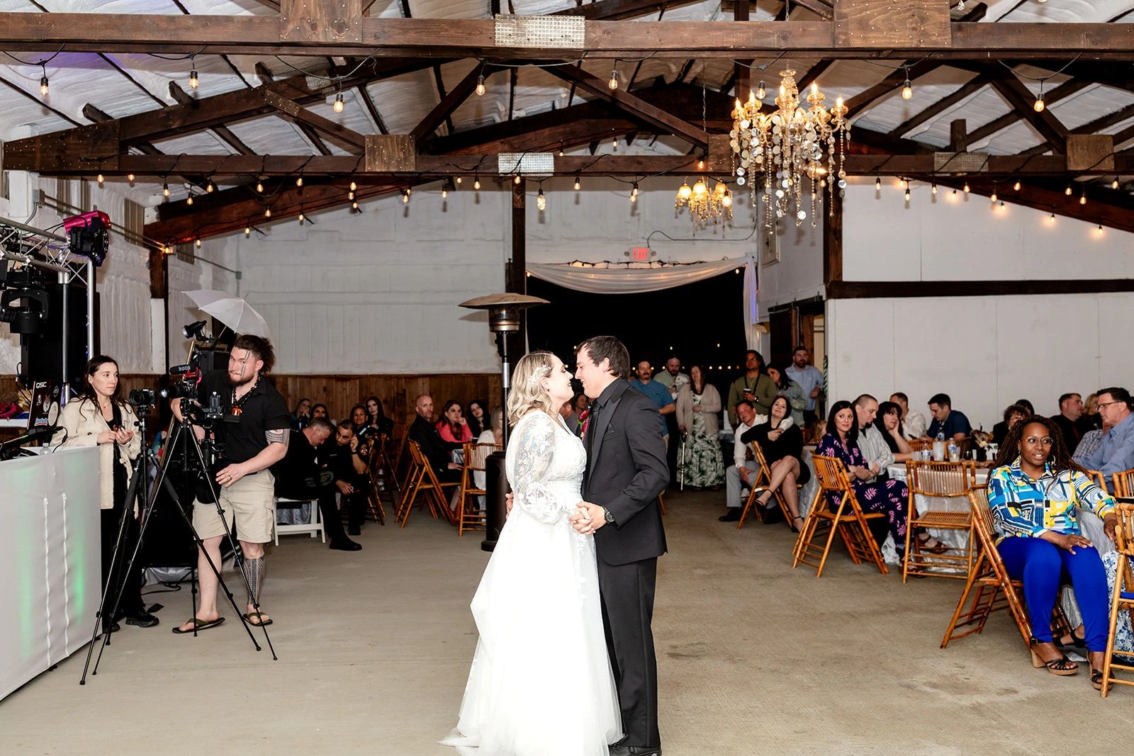 Wedding reception and dancing inside the Stone Ridge Estates barn